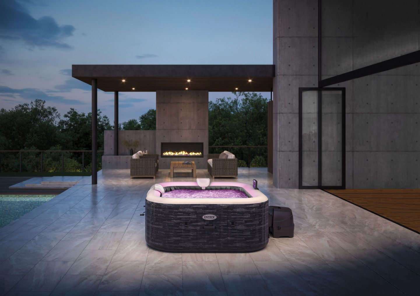 28450 Надувной джакузи 175х 175 x 71 см, Intex Pure Spa Greystone Deluxe Square 