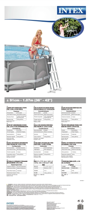 28075 Лестница для бассейнов от 91 до 107 см, 3 ступеньки, без площадки, с защитой
