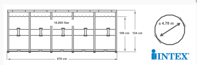 26384 Каркасный бассейн Graphite Gray 478 х 124 см, песчаный фильтр-насос, лестница, тент, подстилка