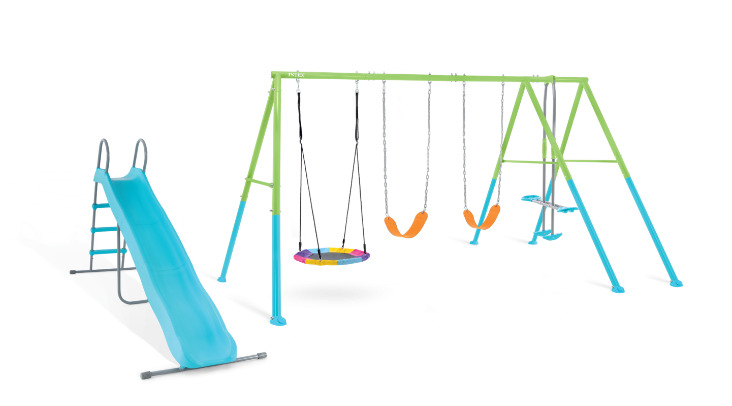 44151 Качели детские INTEX "КОМПЛЕКС 4 КАЧЕЛИ+ГОРКА" 472х254х211см от 3 до 10 лет 