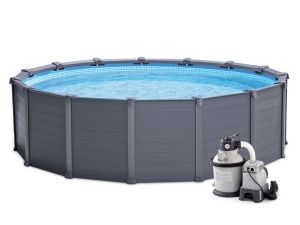 26384 Каркасный бассейн Graphite Gray 478 х 124 см, песчаный фильтр-насос, лестница, тент, подстилка