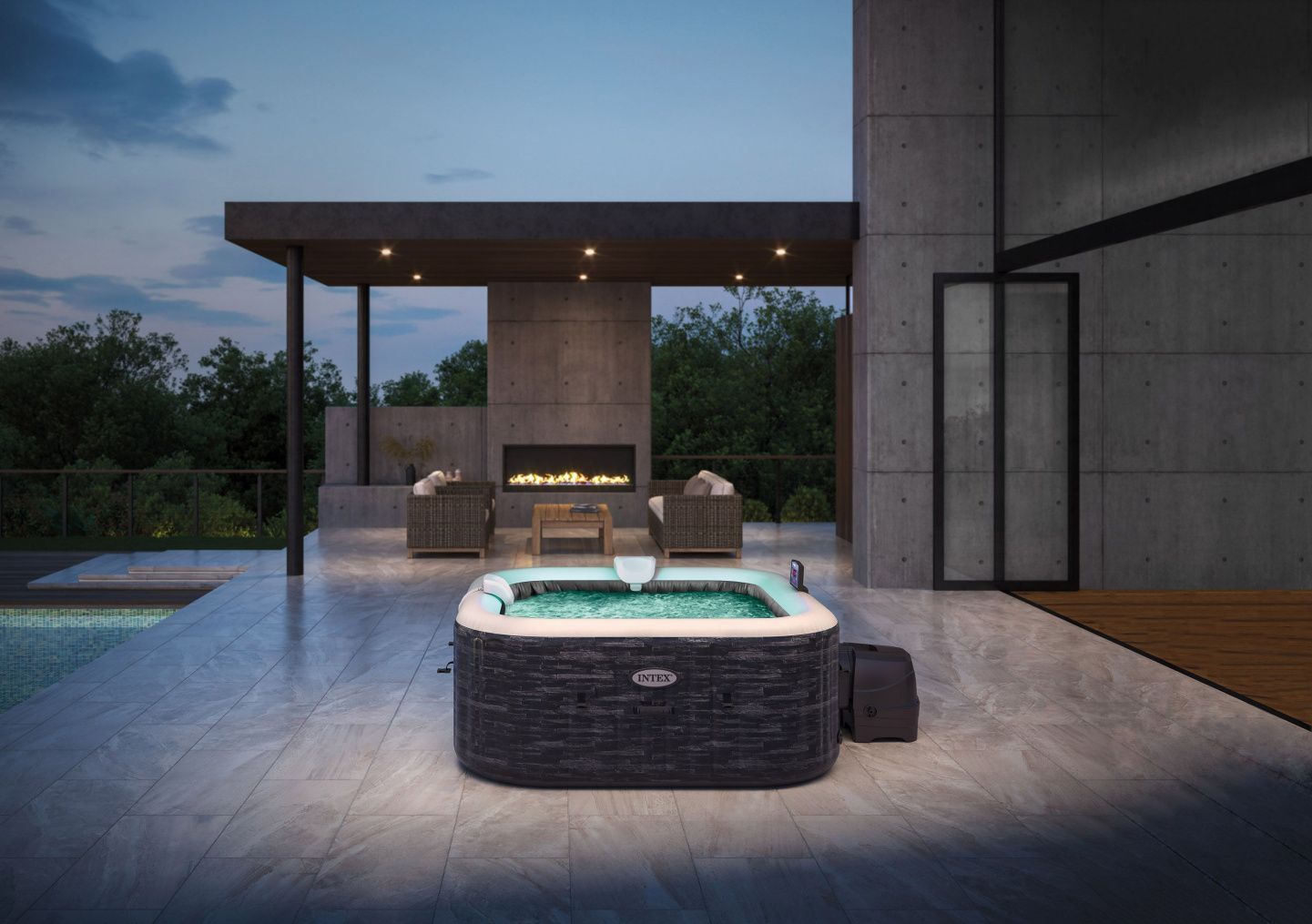 28450 Надувной джакузи 175х 175 x 71 см, Intex Pure Spa Greystone Deluxe Square 