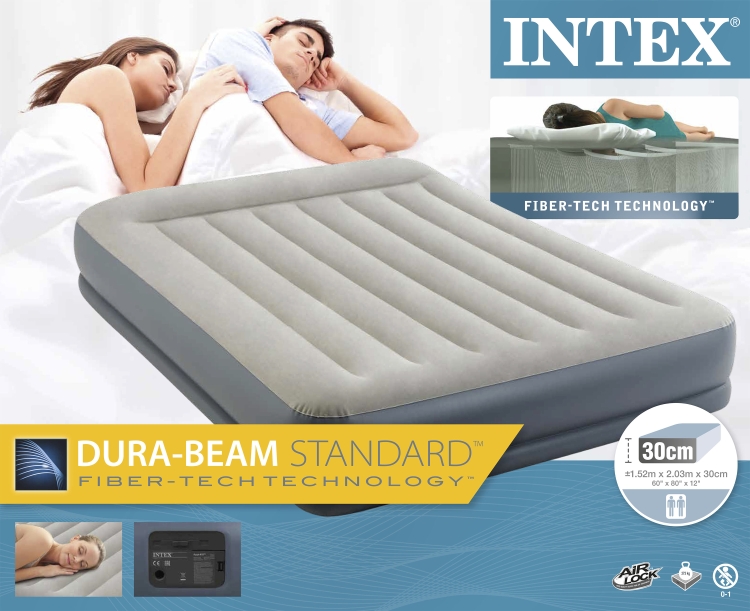 64118 Надувная кровать Mid-Rice Airbed 152х203х30см, встроенный насос 220V