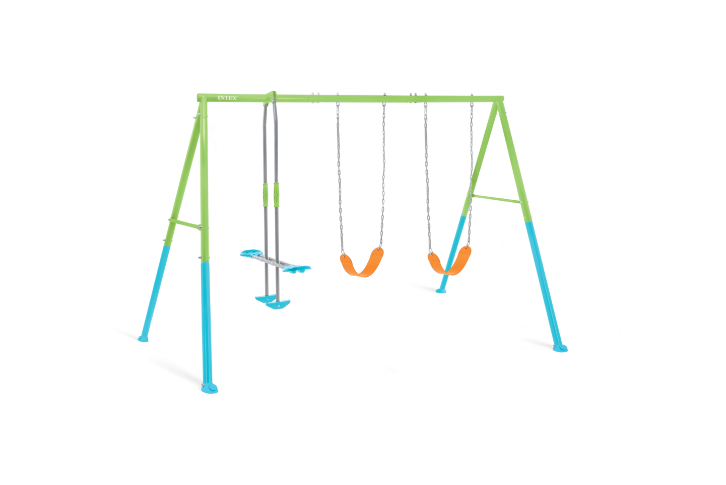  44121 Качели детские 343х254х211см тройные, цветные, от 3 до 10 лет