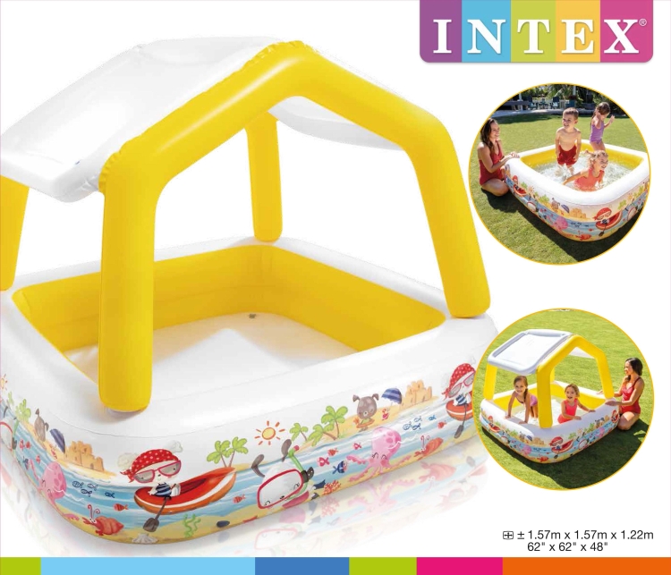 57470 УЦЕНКА Детский надувной бассейн Intex «Бассейн с козырьком» квадратный