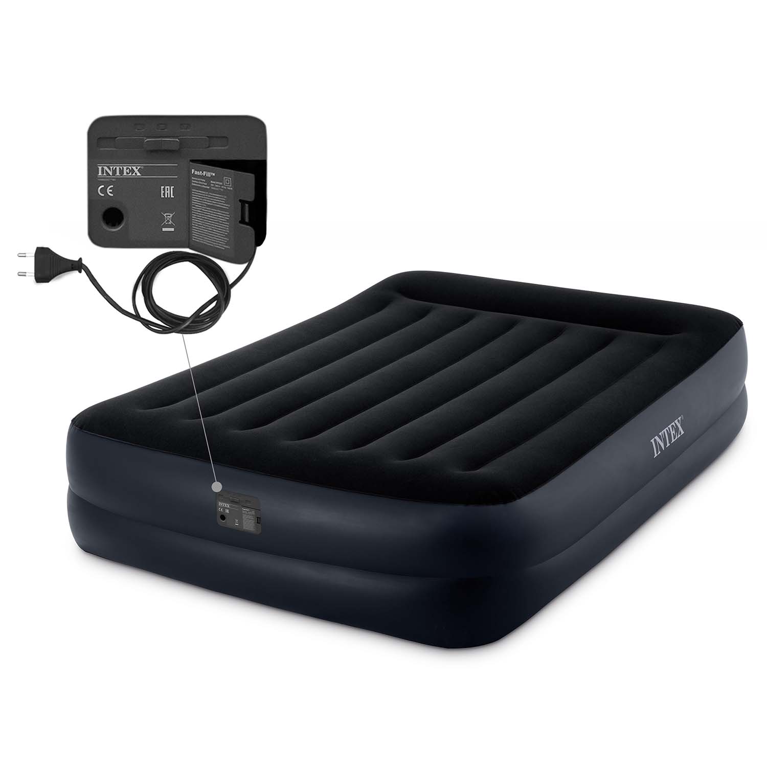 64124 Надувная кровать Pillow Rest Raised Bed 152х203х42см с подголовником, встроенный насос 220V