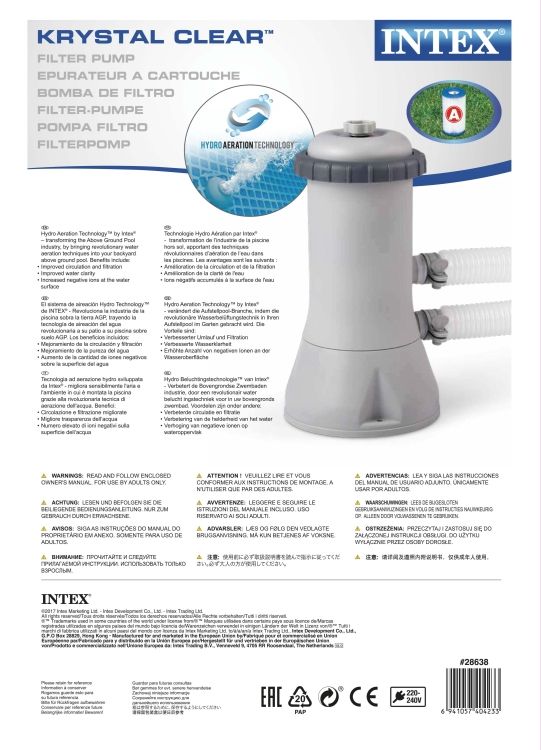 28638 Насос-фильтр для бассейна Intex, 220-240V, 3785 л/ч