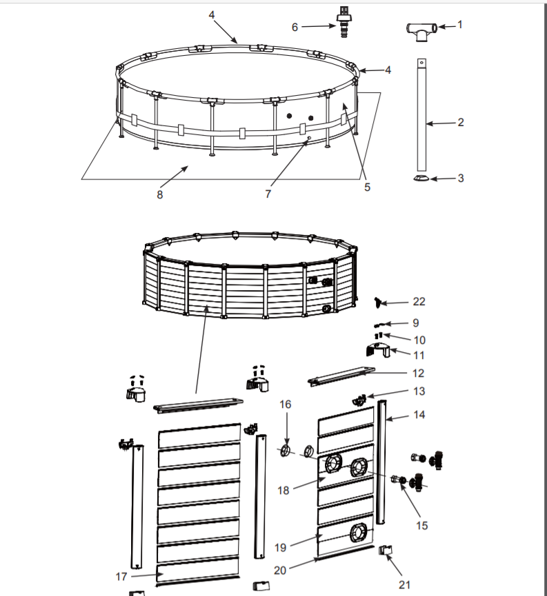 26384 Каркасный бассейн Graphite Gray 478 х 124 см, песчаный фильтр-насос, лестница, тент, подстилка