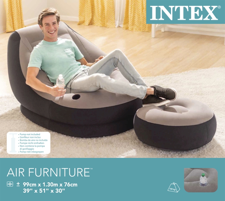 68564 Кресло надувное с пуфиком, флок 99х130х76/64х28 см, от 6 лет