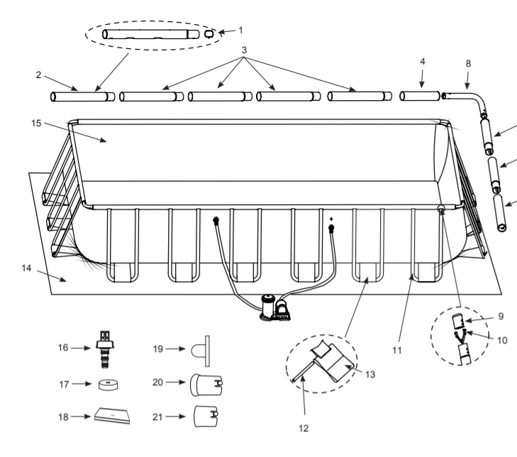 26792 Каркасный бассейн  Prism Frame 488 х 244 х 107 см, фильтр-насос, лестница, тент, подстилка